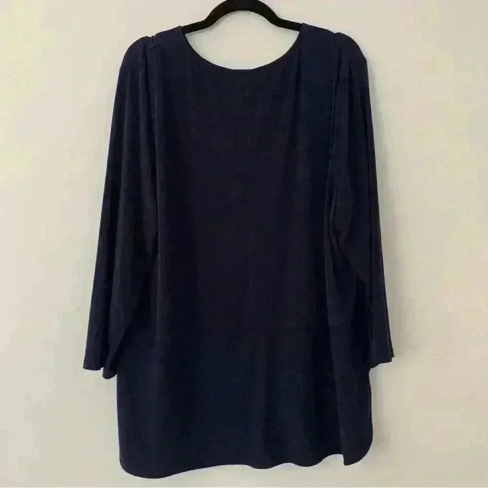 Lauren Ralph Lauren 3X Top Shirt Navy Blue Scoop Neck Keyhole 3/4 Sleeve - Picture 2 of 6